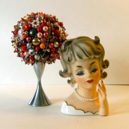 Red & Silver Jeweled Round Christmas Topiary Decoration