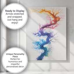Rainbow Watercolour Twisting Tree Abstract Nature Illustration Canvas Wall Art Print Decor Picture Ready To Hang - thumbnail 3