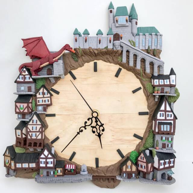 Medieval Wall Clock Handmade & Sculpted Miniature - image 1