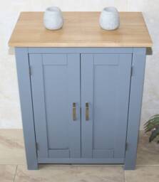 Slimline Oak Top - Grey Painted Cloakroom Vanity Cabinet Bathroom Unit 310G - thumbnail 1