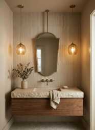 Gold Brass Shield Mirror - Ceiling Mounted Bathroom - thumbnail 1