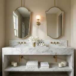 Gold Brass Shield Mirror - Ceiling Mounted Bathroom - thumbnail 2