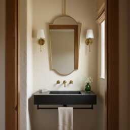 Gold Brass Shield Mirror - Ceiling Mounted Bathroom - thumbnail 3