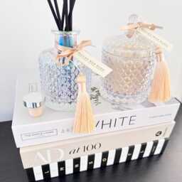 Luxury Pearlised Geometric Candle & Reed Diffuser Set - Coco Soy Wax 260G 250Ml Gift Home Fragrance - thumbnail 2