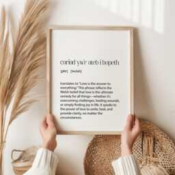 Cariad Yw'r Ateb I Bopeth Print - Love Is The Answer Welsh Quote Art, Inspirational Wall Decor, Romantic Gift, Unique Home Decor - thumbnail 1