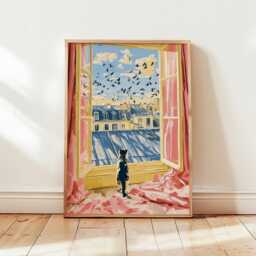 Paris Window View Poster, Cat Print, Cityscape Wall Art - thumbnail 4