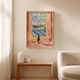 Paris Window View Poster, Cat Print, Cityscape Wall Art - thumbnail 3