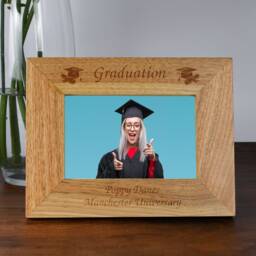 Personalised Wooden Photo Frame Graduation Gift - Engraved University Degree Present For Graduate, Son, Daughter, School Leaver, 4x6 5x7 - thumbnail 1
