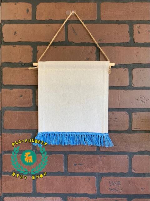Blank Square Canvas Banner, Wall Hanging Pin Display With Blue Tassel - image 1