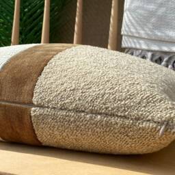 Ivory Boho & Beige Boucle Designer Pillowcase, Textured Pillow Cover, Euro Sham Brown Strip Cushion - thumbnail 4