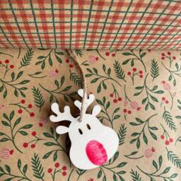 Diy Christmas Tag, Gift From Baby, Fingerprint Reindeer Ornament, For Grandparents, Present Finger Painting - thumbnail 2
