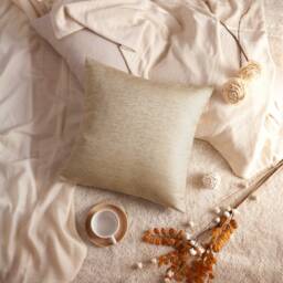 Beige Pillow, Light Tan Decorative Throw Pillow Cover, Cushion Accent Pillow, Satin Blend, Textured Design Pillowcase - thumbnail 3