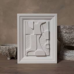 Geometric Plaster Sculpture Abstract Nature, Wabi Sabi Wall Art - Framed - thumbnail 3