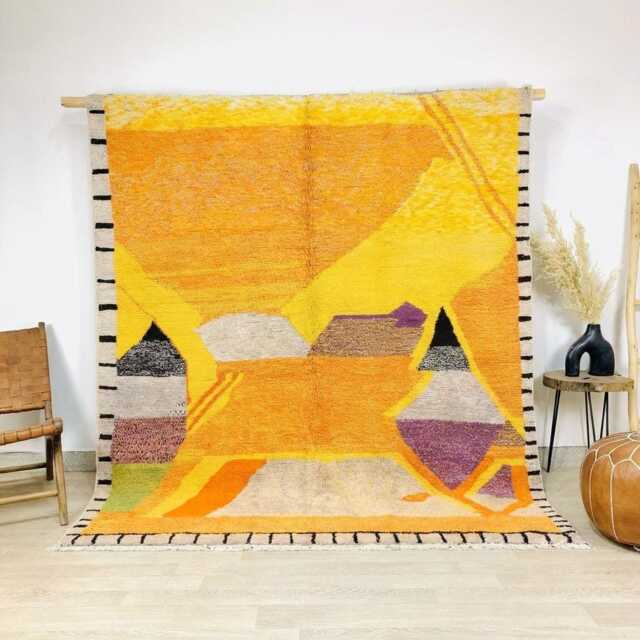 Yellow Sunset Rug, Abstract Moroccan Berber Carpet, Large Area Shag Modern Geometric Decor, Custom Handmade Wool Mat - image 1