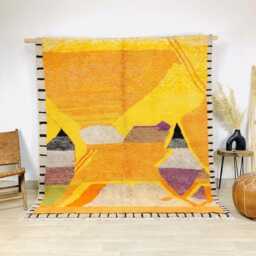 Yellow Sunset Rug, Abstract Moroccan Berber Carpet, Large Area Shag Modern Geometric Decor, Custom Handmade Wool Mat