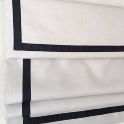 Cream Relaxed Roman Shade With Black Grosgrain Ribbon Border - thumbnail 3