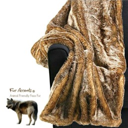 Plush Faux Fur Throw Blanket - Medium Brown Wolf, Minky Lining - thumbnail 1