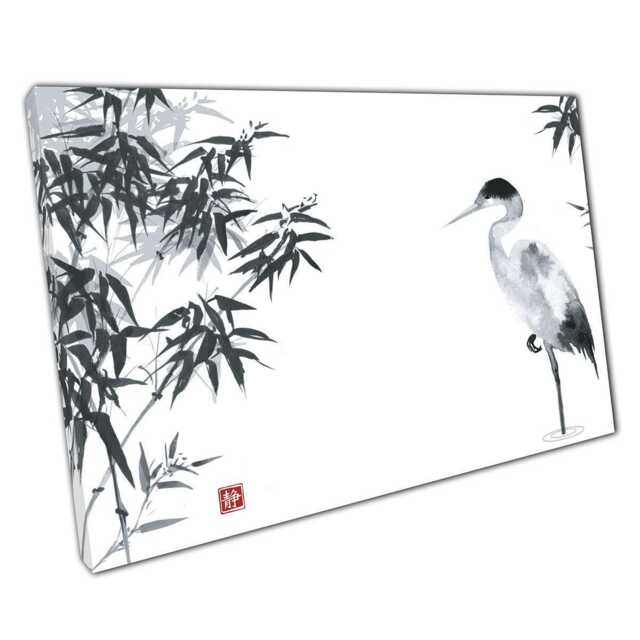 Heron Wall Art Canvas Elegant Bamboo Scene Ink Painting For Home Office D??cor - image 1