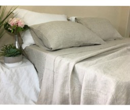 Natural Linen Bed Sheets in Undyed Linen, Medium Weight Top Sheet, Fitted Pillow Cases Twin, Queen, King Or Custom Size - thumbnail 1