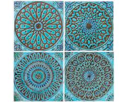 4 Moroccan Ceramic Tiles For Wall Art Decor, Outdoor Design, With Deep Relief, Garden Moroc Mix 30cm Turquoise - thumbnail 1