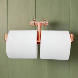 Copper Dual Toilet Roll Holder - Wall Mounted Bathroom Organizer - thumbnail 2