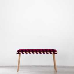 Purple Burgundy Woven Bench Entryway - Handmade Beechwood Hallway Mudroom Bedroom Velvet Bench Statement - thumbnail 3