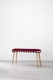 Purple Burgundy Woven Bench Entryway - Handmade Beechwood Hallway Mudroom Bedroom Velvet Bench Statement - thumbnail 1