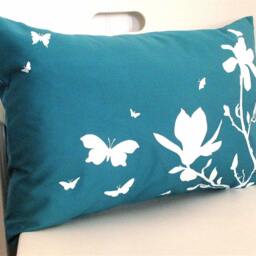 Teal Magnolia & Butterfies Rectangle Pillow - thumbnail 3