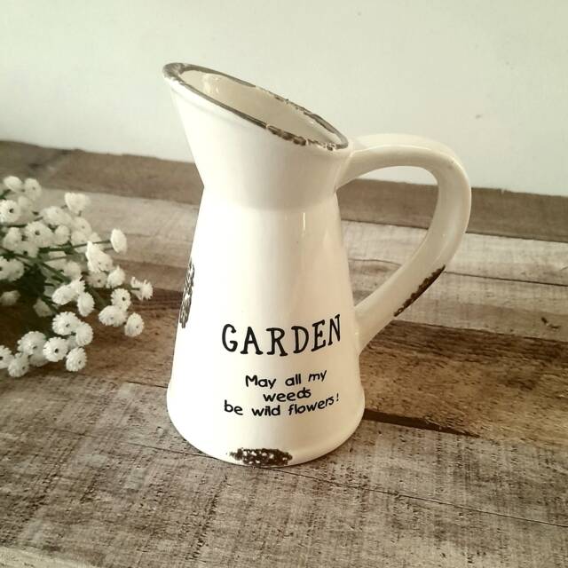Small Ceramic Garden Vase - The Home & Hearts Shop Jug Planter Rustic Shabby Wedding Gift Xmas - image 1