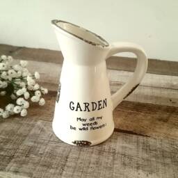 Small Ceramic Garden Vase - The Home & Hearts Shop Jug Planter Rustic Shabby Wedding Gift Xmas - thumbnail 1