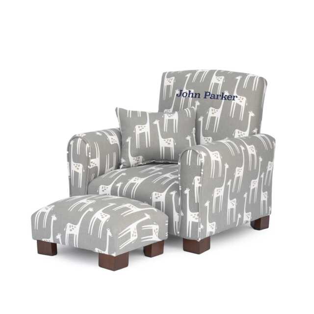 Personalized Child's Upholstered Rocking Chair/Chair - Grey Giraffe - image 1