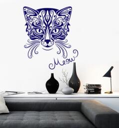 Wall Vinyl Decal Cat Ornament Quote Meow Pop Art Cool Abstract Modern Home Decor - #1105Dz - thumbnail 1