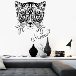 Wall Vinyl Decal Cat Ornament Quote Meow Pop Art Cool Abstract Modern Home Decor - #1105Dz - thumbnail 2