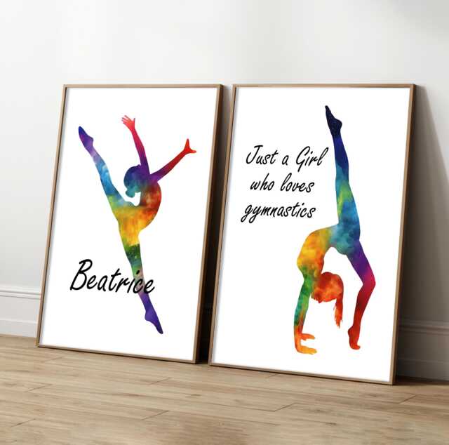 Personalized Gymnastics Prints Set Of 2 Abstract Watercolor Wall Art - image 1