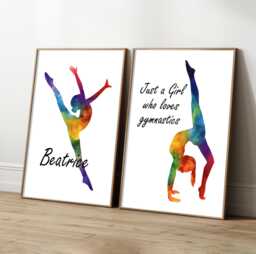 Personalized Gymnastics Prints Set Of 2 Abstract Watercolor Wall Art - thumbnail 1