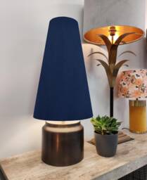 Navy Blue Extra Tall Cone Lampshade in Velvet, Conical Fat Lamp Shade