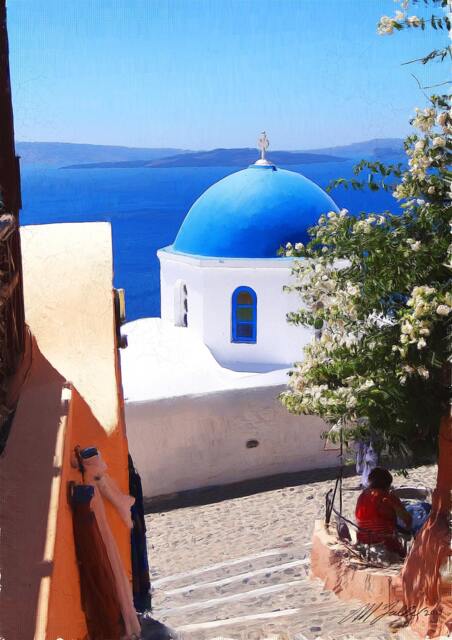 Oia Santorini View 9 Canvas Paper A4 Print Greek Islands Paintings - image 1
