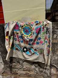 Hand Embroidered Cotton Suzani Textile - Bohemian Bedspread, Artisan Home Decor - thumbnail 1