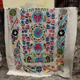 Hand Embroidered Cotton Suzani Textile - Bohemian Bedspread, Artisan Home Decor - thumbnail 2