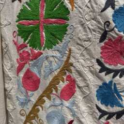 Hand Embroidered Cotton Suzani Textile - Bohemian Bedspread, Artisan Home Decor - thumbnail 3