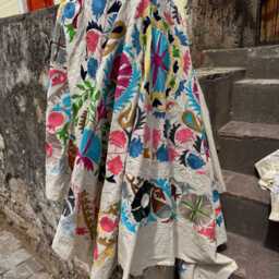 Hand Embroidered Cotton Suzani Textile - Bohemian Bedspread, Artisan Home Decor - thumbnail 4