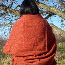 Handmade Yak Wool Blend Blanket Orange Oversized Shawl Meditation Wrap - thumbnail 2