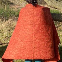 Handmade Yak Wool Blend Blanket Orange Oversized Shawl Meditation Wrap - thumbnail 4