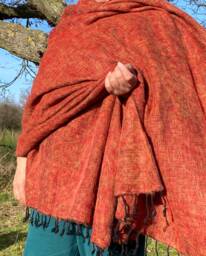Handmade Yak Wool Blend Blanket Orange Oversized Shawl Meditation Wrap