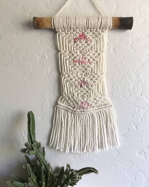 Small Macrame Wall Hanging - Pop Of Pink Triangle Pattern - image 1