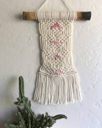 Small Macrame Wall Hanging - Pop Of Pink Triangle Pattern - thumbnail 1