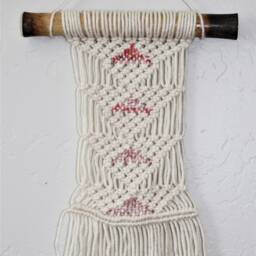 Small Macrame Wall Hanging - Pop Of Pink Triangle Pattern - thumbnail 2