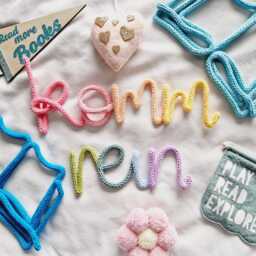 Rainbow Knitted Name Sign - Alternating Colour Word Changing Personalised L Wire Writing Wall Hanging - thumbnail 3