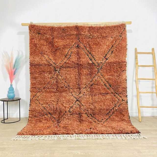 Brown Black Diamond Moroccan Berber Rug - Shag Area Rugs Hand Tufted Wool Carpet - image 1