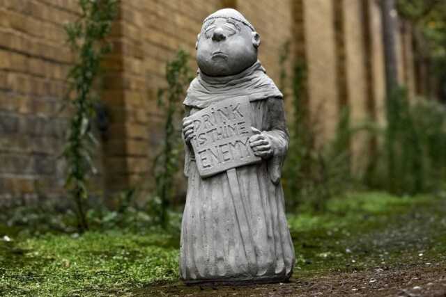 "stone Funny Monk Garden Sculpture Concrete Humor " - image 1